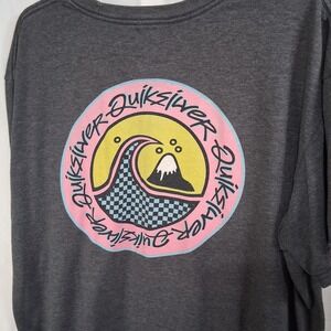 Quicksilver Mens Gray XL Tshirt Regular Fit Pink Logo Cotton Blend Surf Clothing